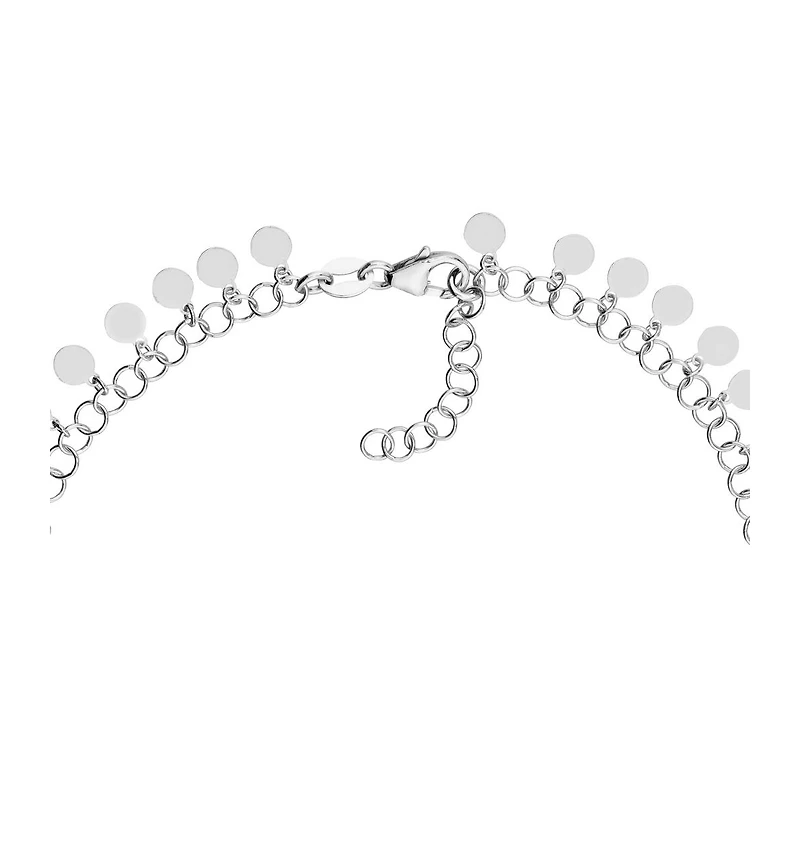 Curata Jewelry 925 Sterling Silver 10 Inch Rhodium Plated Round Link With Hanging Circles Adjustable Anklet Anklet