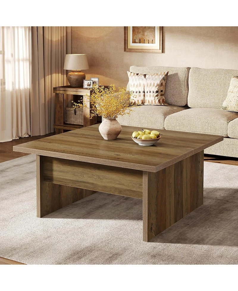 Tribesigns Square Coffee Table, 39.4-Inch Farmhouse Cocktail Tea Center Table for Living Room