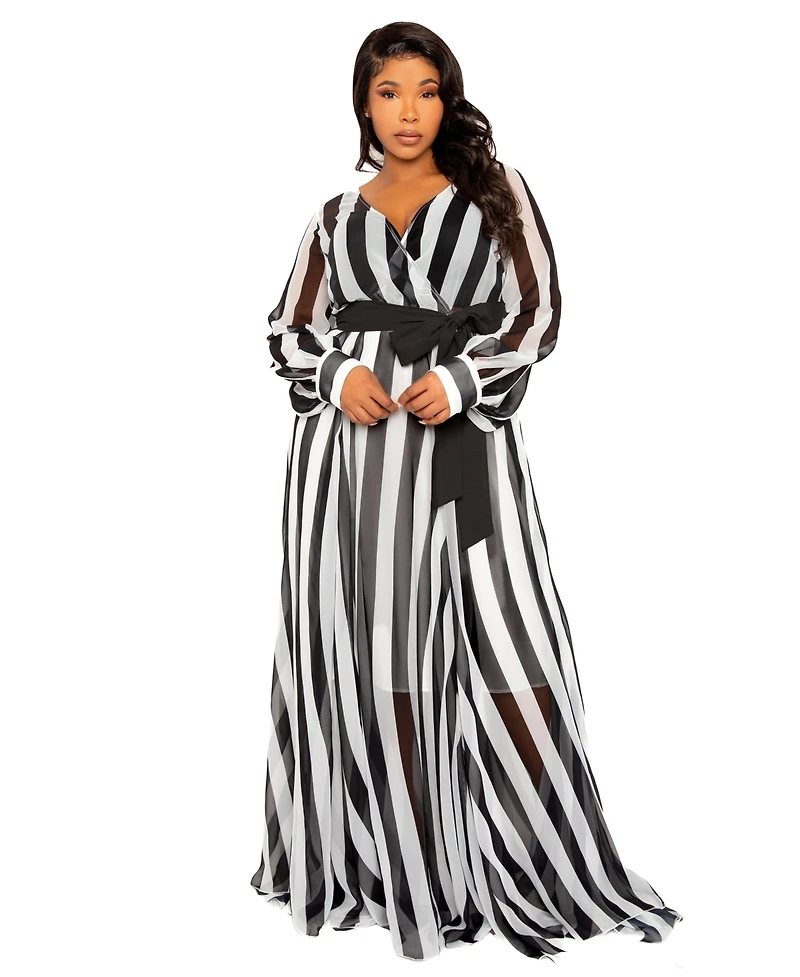 Buxom Couture Plus Stripe Surplice Maxi Dress