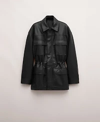 Mango Women's Leather Gathered Waist Parka