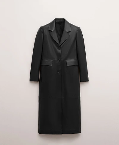 Mango Women's Leather Pockets Straight Coat