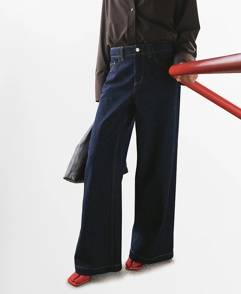 Mango Women's Wide Leg Mid-Rise Jeans