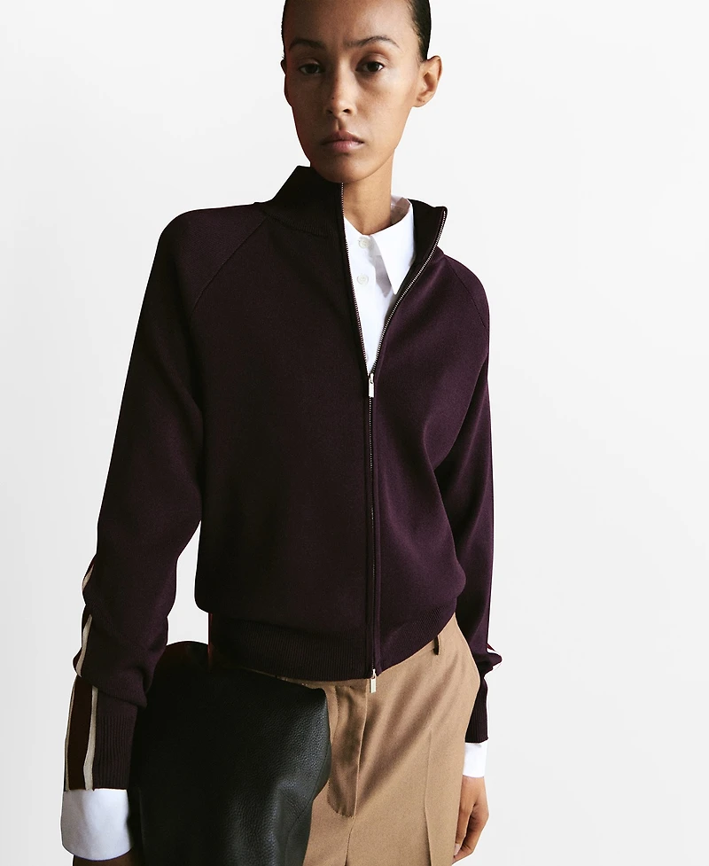 Mango Women's Contrast Stripe Zip Cardigan Sweater