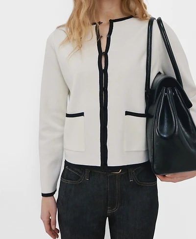 Mango Women's Contrasting Ribbed Cardigan Sweater