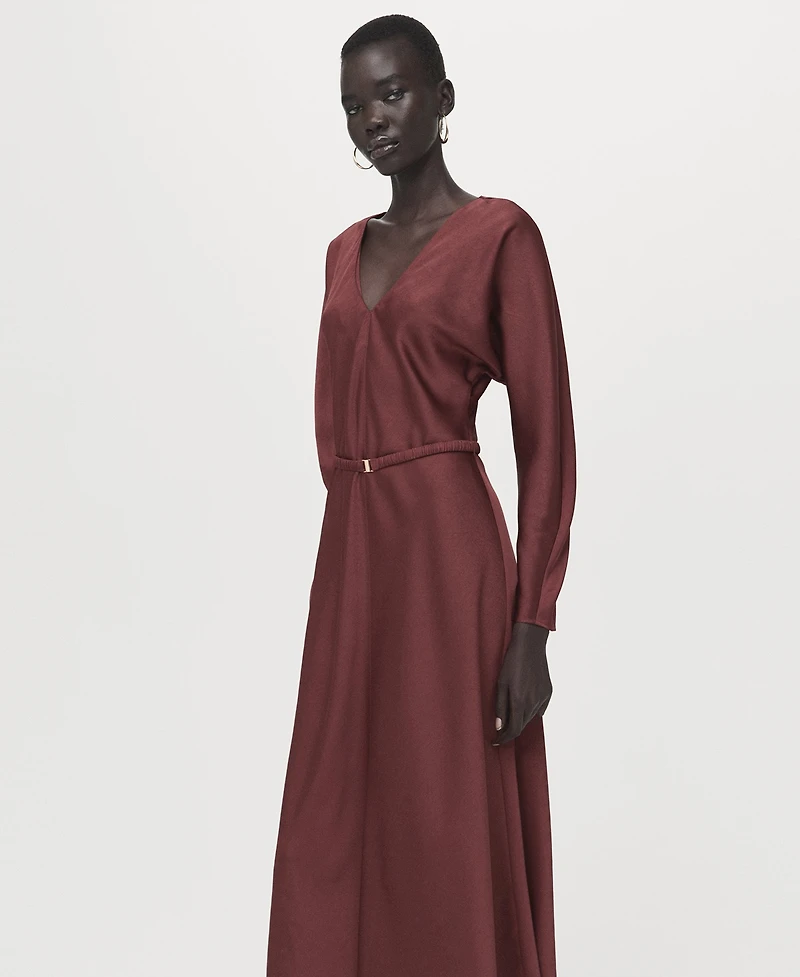 Mango Women's Belted V-Neck Dress