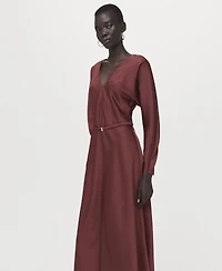 Mango Women's Belted V-Neck Dress