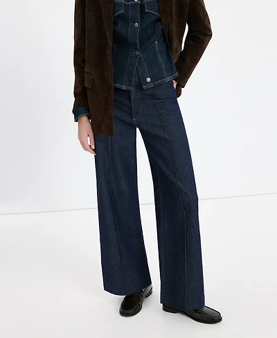 Mango Women's Stitching Detail High-Waisted Wide Leg Jeans