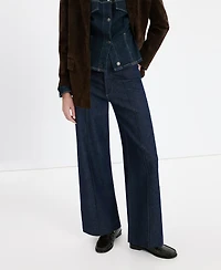 Mango Women's Stitching Detail High-Waisted Wide Leg Jeans