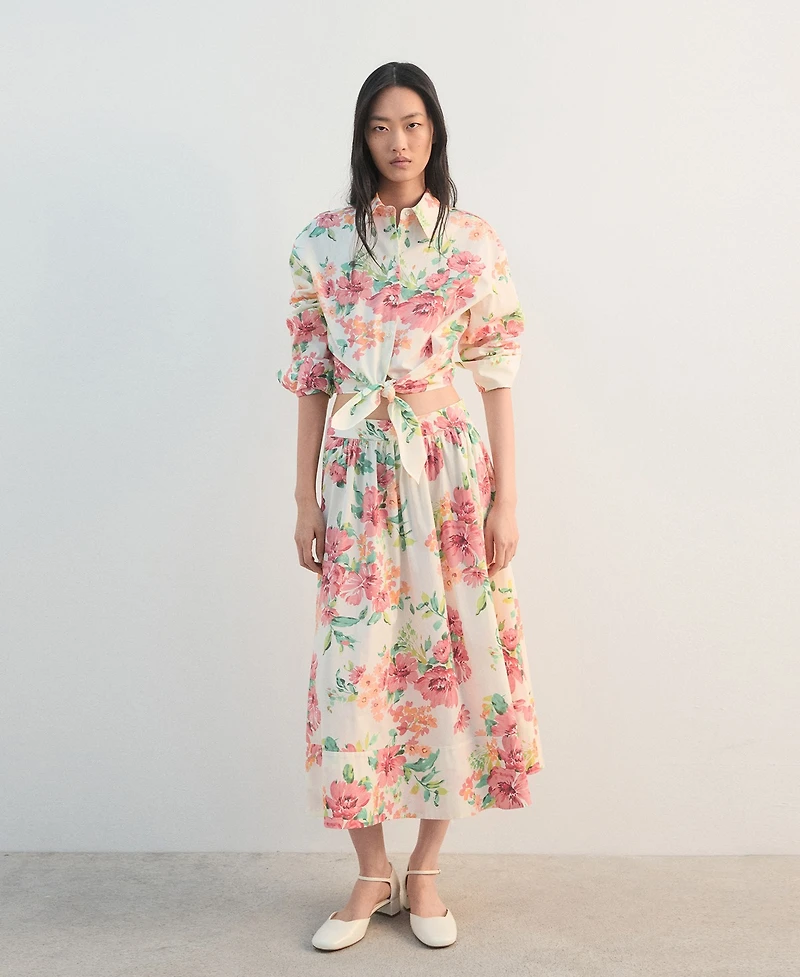 Mango Women's Flowers Midi Skirt