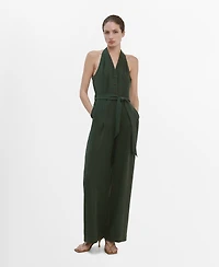 Mango Women's Halter-Neck Belt Jumpsuit