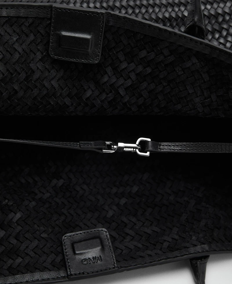 Mango Women's Large Braided Leather Shoulder Bag