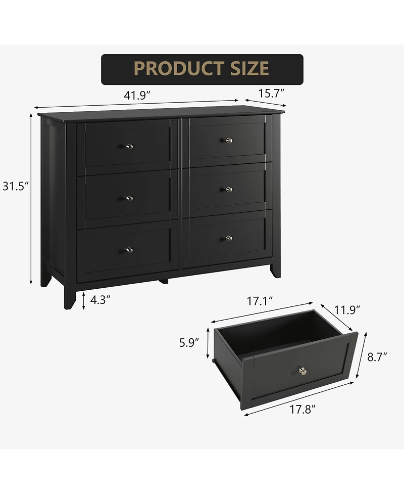 gaomon 6 Drawers Modern Dresser for Bedroom,Big Storage Dressers Organizer with Deep Drawers & Handles