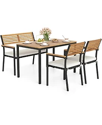Gymax Set Of 4 Patio Furniture Set Acacia Wood & Metal Frame Umbrella 1 table