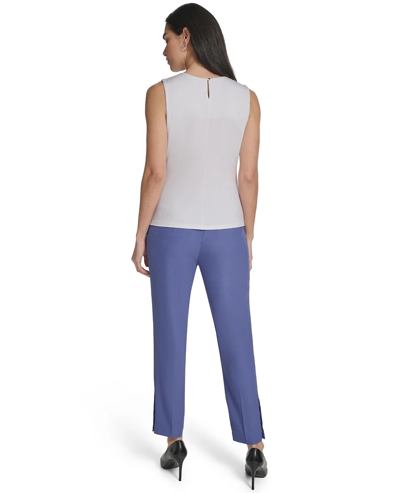 Calvin Klein Petite Crew Neck Sleeveless Pleated Top