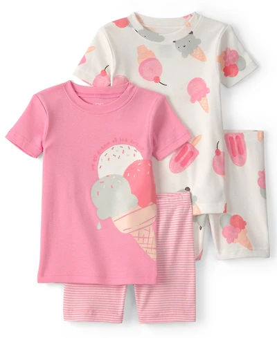 Carter's Girls' Toddler 2T-5T Short-Sleeve T-Shirt and Snug-Fit Shorts, 4-Piece Pajama Set