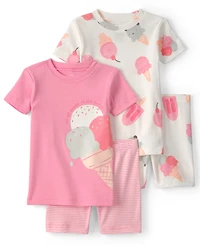 Carter's Girls' Toddler 2T-5T Short-Sleeve T-Shirt and Snug-Fit Shorts, 4-Piece Pajama Set