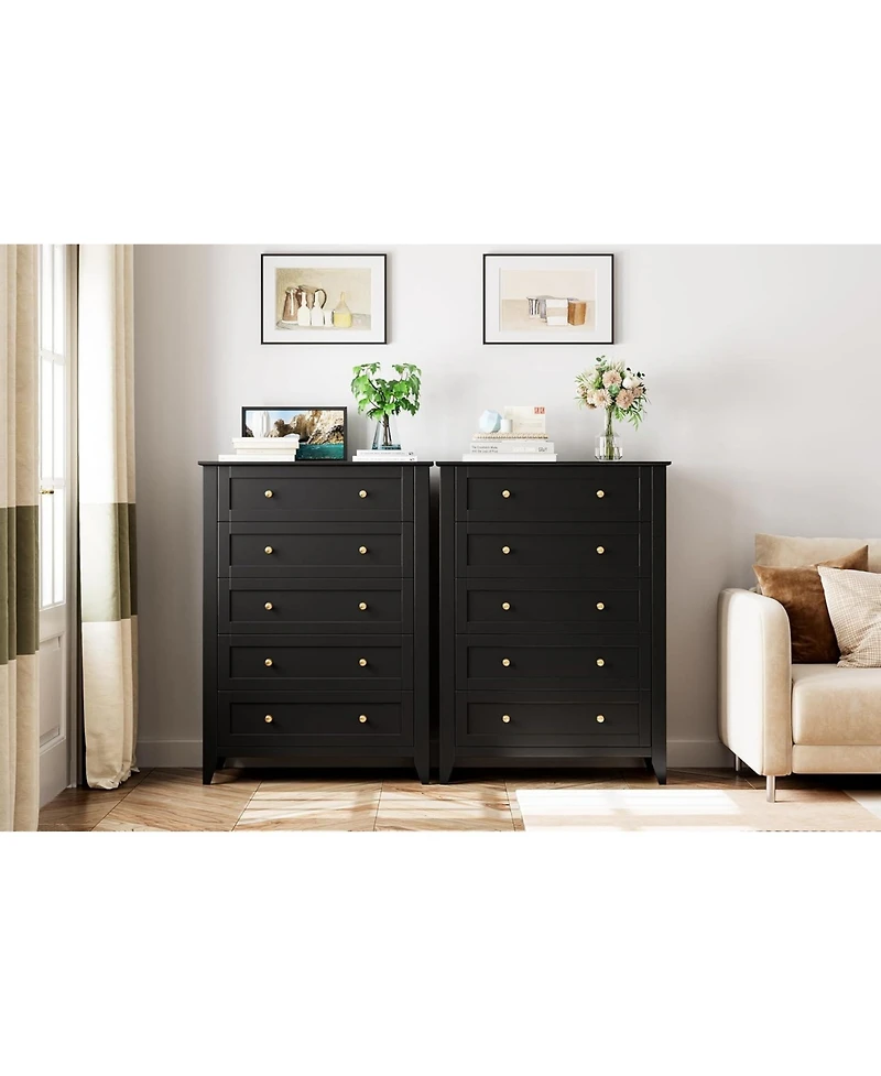 gaomon 5-Drawer Tall Dresser for Bedroom, Wooden Storage Chest with Deep Drawers and Metal Knobs for Entryway, Hallway