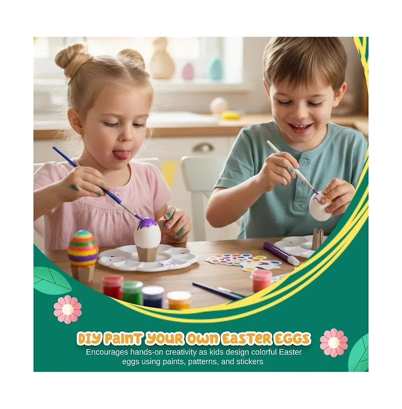 Sperric Easter Egg Painting Kit, Diy Nontoxic Paint Your Own Easter Eggs Craft Set with Paints, Brushes & Stickers for Kids Ages 3+, Diy Easter Crafts