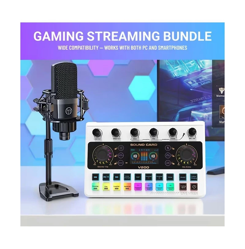 Zealsound Multifunctional Podcast Microphone Bundle with Live Sound Card Audio Mixer