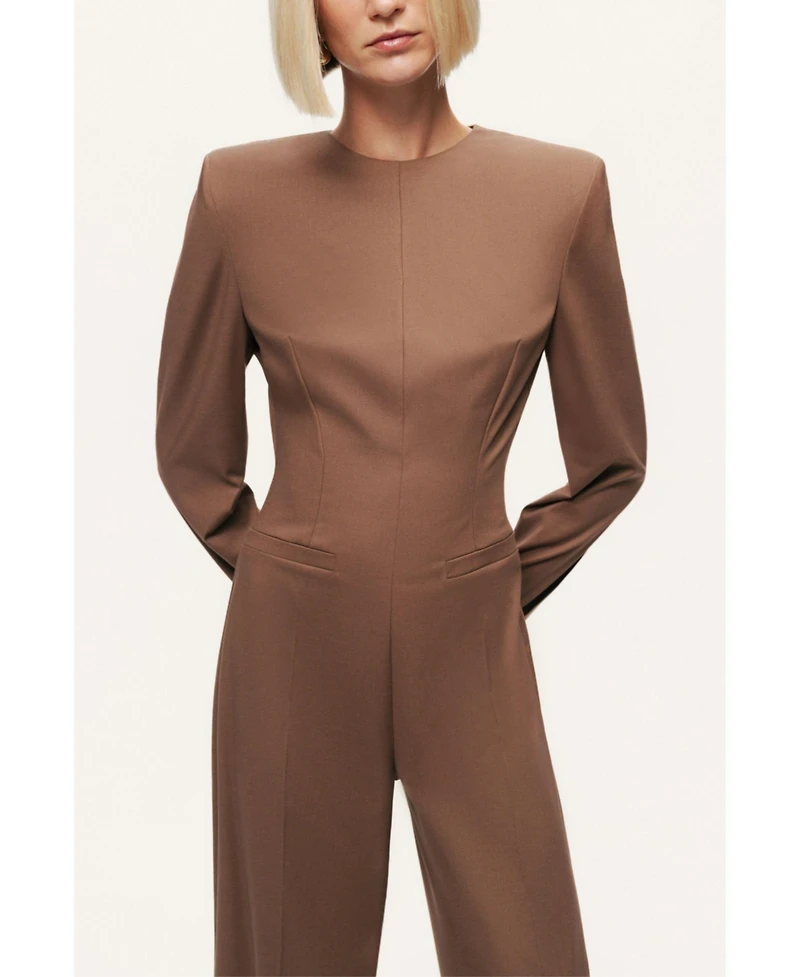 Nocturne Women's Sculpted-Shoulder Crew-Neck Jumpsuit