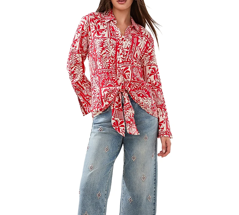 Tribal Women's Printed Tie-Front Blouse