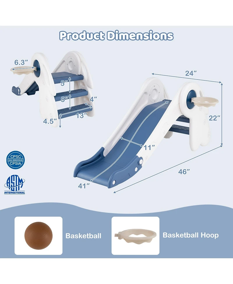 Mecale 3-in-1 Toddler Slide Climber Playset with Basketball Hoop and Ball