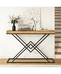 Tribesigns Solid Wood Console Table, 47.2" Industrial Entryway Table with Geometric Metal Frame