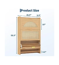 gaomon Shoe Cabinet with 3 Flip Drawer, Shoe Storage Cabinet with Narrow Rattan Weave Shoe Cabinet for Entryway, Farmhouse Style Shoe Organizer