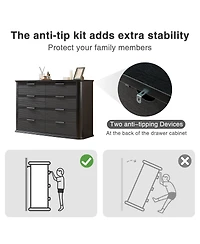 Rainsken Fluted 8 Drawer Dresser, Modern Wood Chest of Drawers with Curved Profile Design, Storage Organizer for Bedroom and Living Room