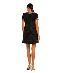 Mac Duggal Women's Short Sleeve Boucle Mini Dress With Beading Detail