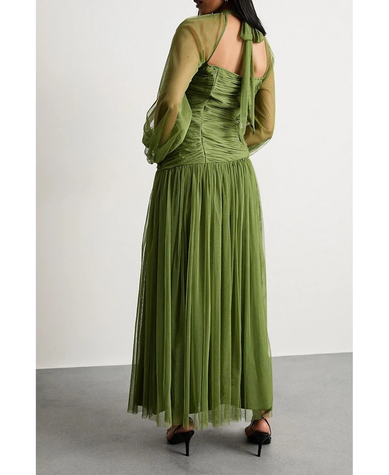 Warehouse Women's Bow Detail Gathered Tulle Maxi Dress