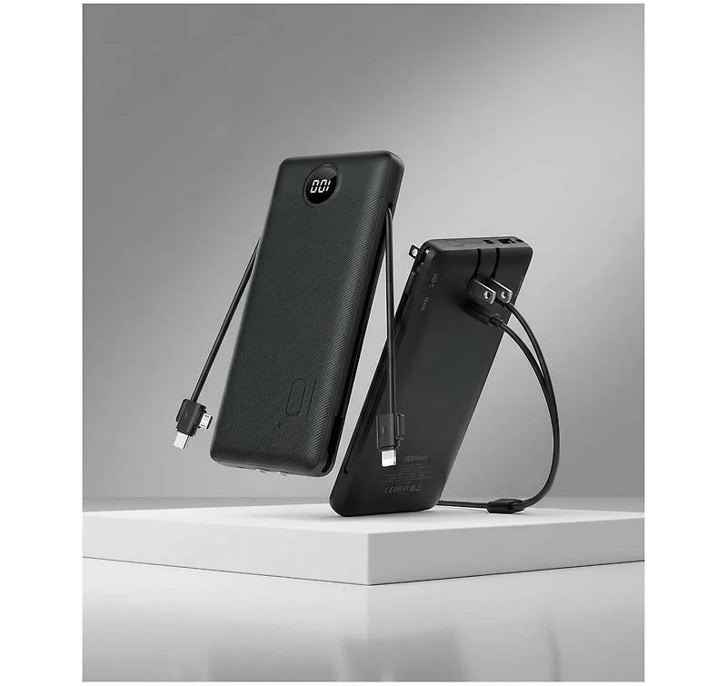 3p Experts All-in-One 10,000mAh Power Bank with Built-in Cables & Wall Plug