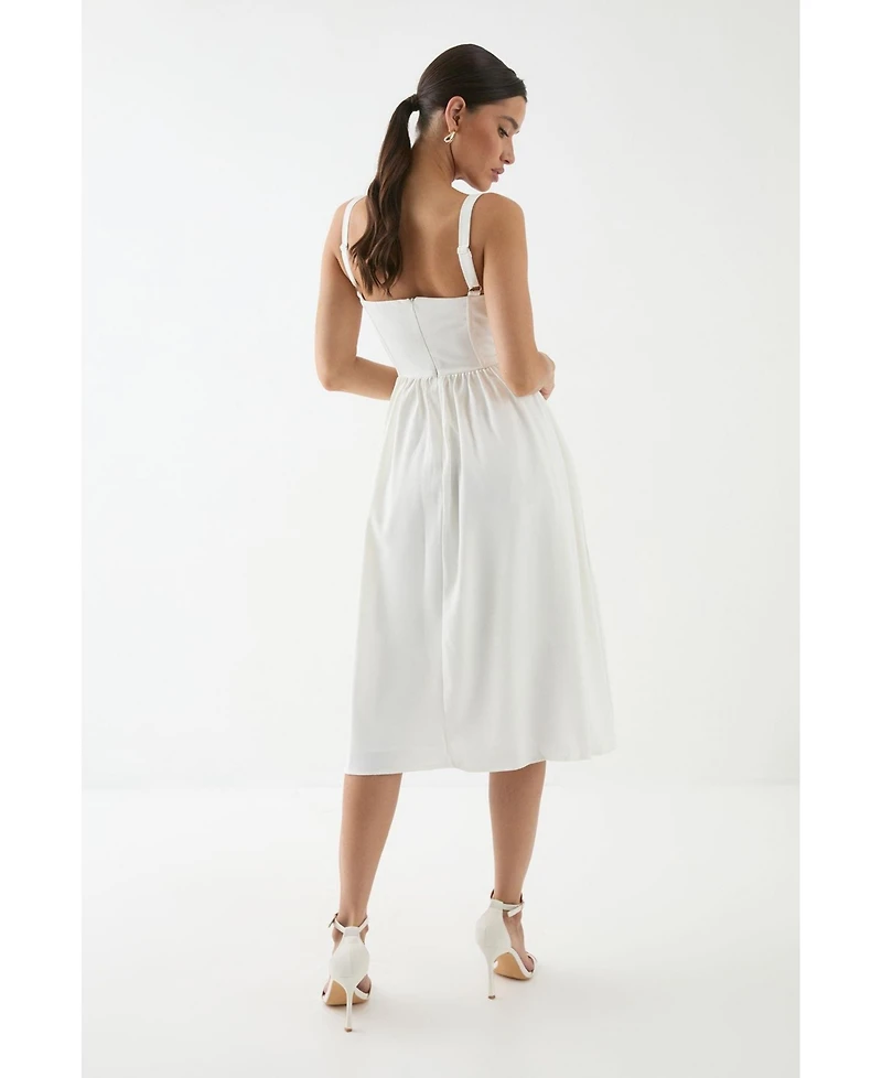 MissPap Women's Square Neck A Line Midi Dress