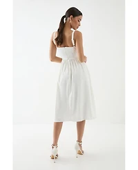 MissPap Women's Square Neck A Line Midi Dress