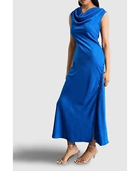 Warehouse Women's Cowl Bias Satin Button Detail Dress