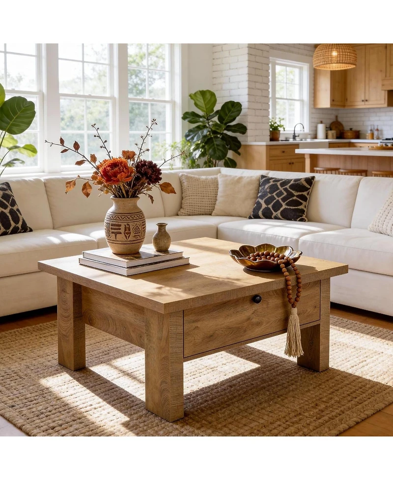 Tribesigns Coffee Table for Living Room, 31.5" Square Coffee Table with Storage for Small Spaces