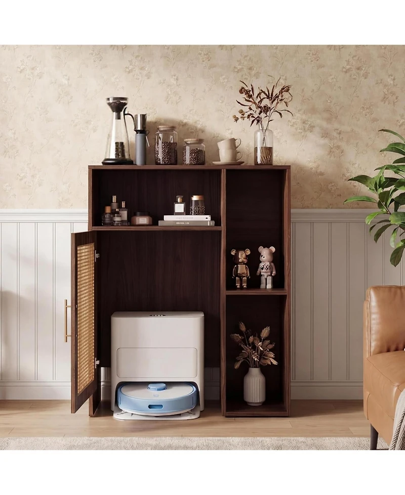 Tribesigns 41.34" H Robot Vacuum Storage Cabinet Side Table, Multi Tier Farmhouse End Cabinet for Living Room, Small Corners