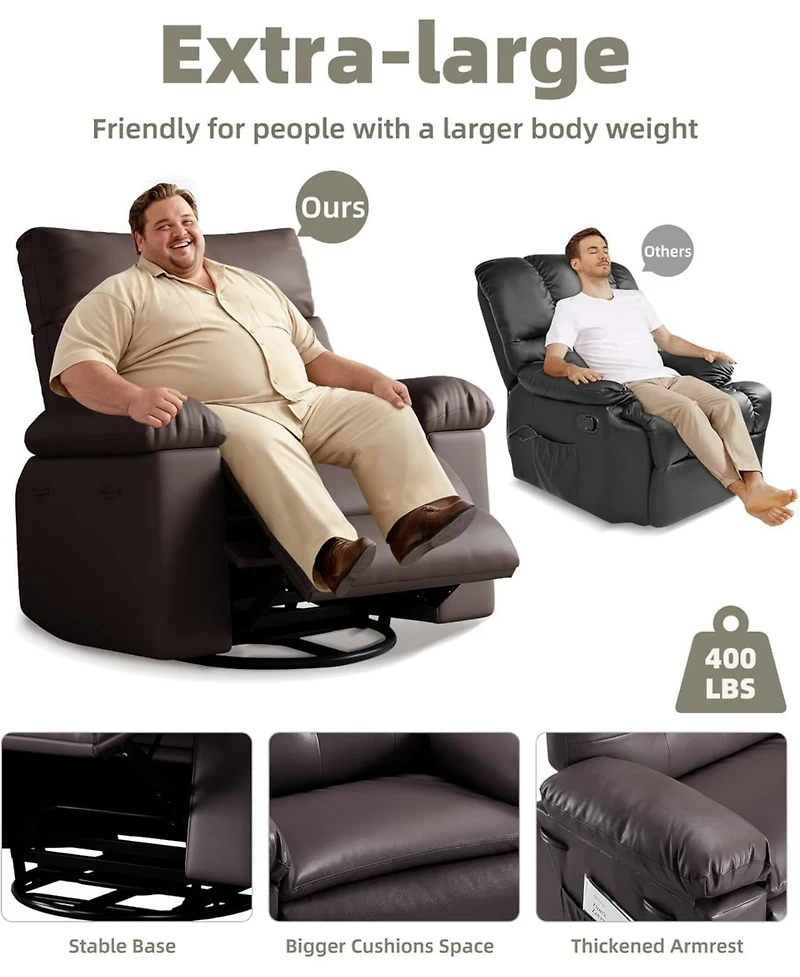 gaomon Oversized Recliner Chair with Massage & Heat, 360degree(s) Swivel Rocking Remote Control