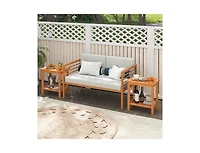 Slickblue Acacia Wood Patio Side Table with Slatted Top and Storage Shelf