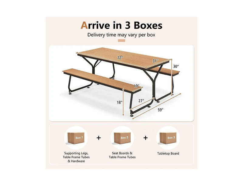 Slickblue Outdoor 6 Ft Picnic Table with Bench Seating for 6 to 8