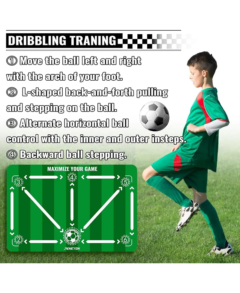 peneyon Soccer Training Mat with Adjustable Trainer – Non-Slip Soccer Equipment for Kids & Youth to Boost Speed, Strength & Coordination