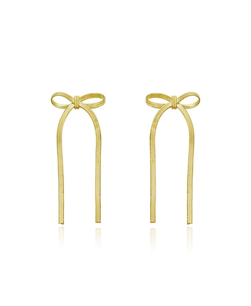 The Lovery Herringbone Bow Earrings 14K Gold-Plated