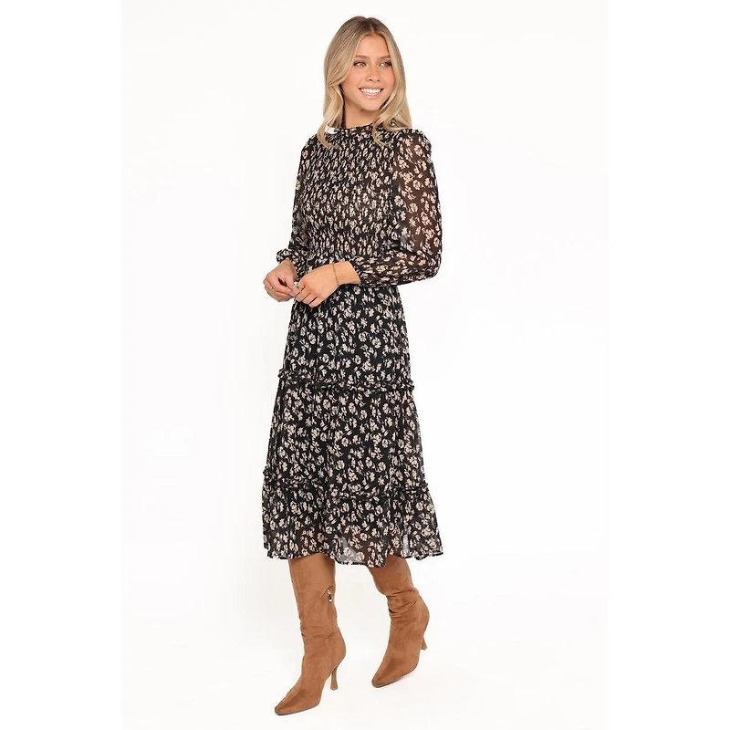 Petal and Pup Women's Edwina Shirred Frill Long Sleeve Midi Dress