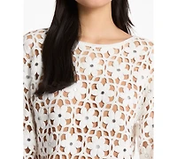 Michael Kors Women's Crewneck Crochet Top with Removable Slip Tank