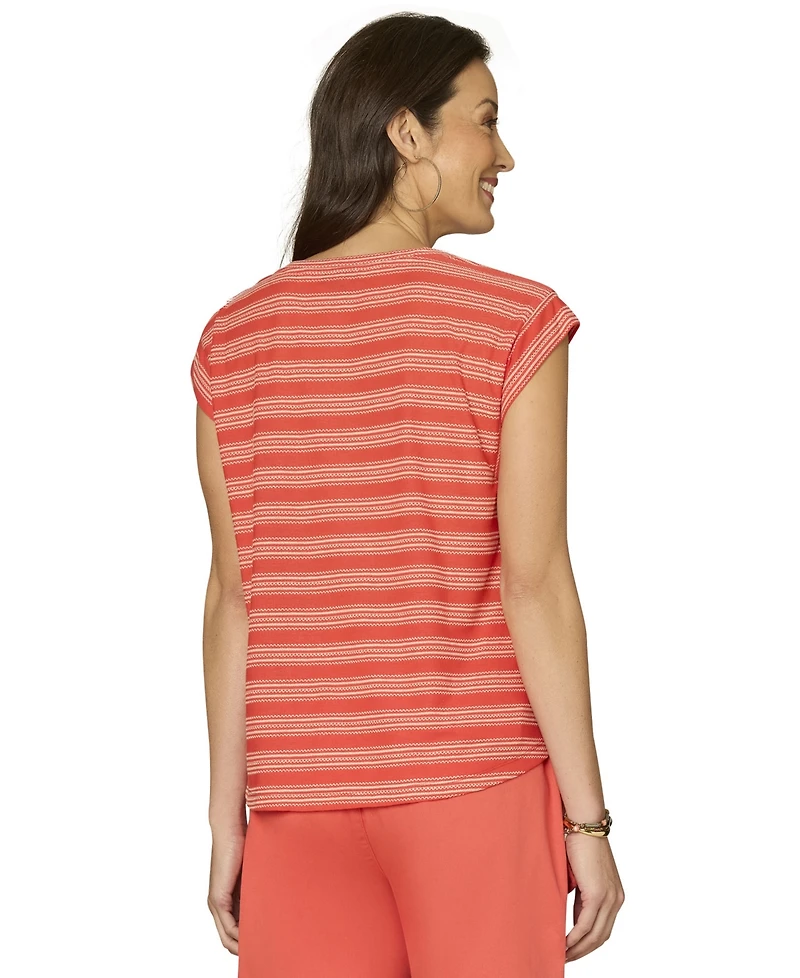 Democracy Petite Embroidered Knit Cap-Sleeve Top