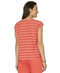 Democracy Petite Embroidered Knit Cap-Sleeve Top