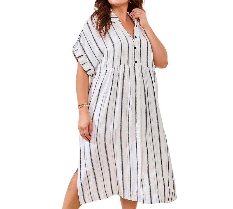 Tribal Plus Yarn Dye Stripe Flowy Shirt Dress
