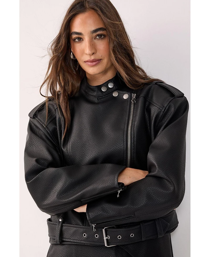 Nasty Gal Women's Belted Faux Leather Biker Jacket
