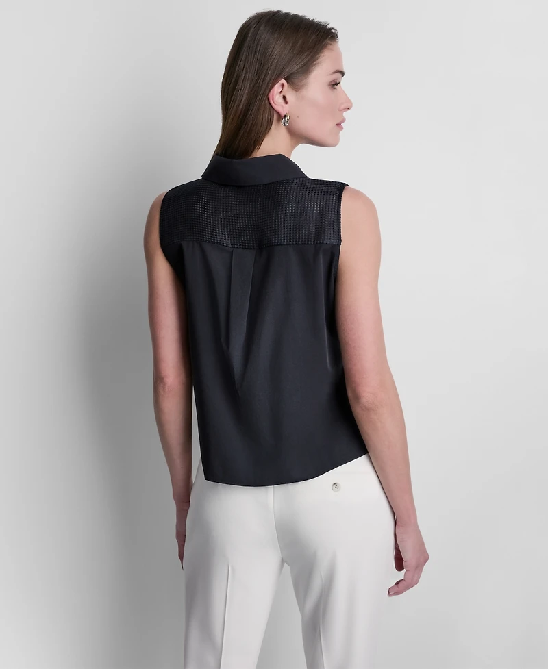 Dkny Petite Collared Neck Sleeveless Blouse