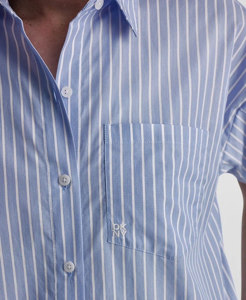 Dkny Petite Striped Short-Sleeve Shirt